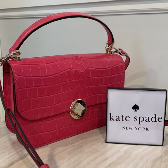 kate spade Handbags - Kate Spade Surprise Audrey Croc Pink Leather Embossed Flap Crossbody Bag NWOT